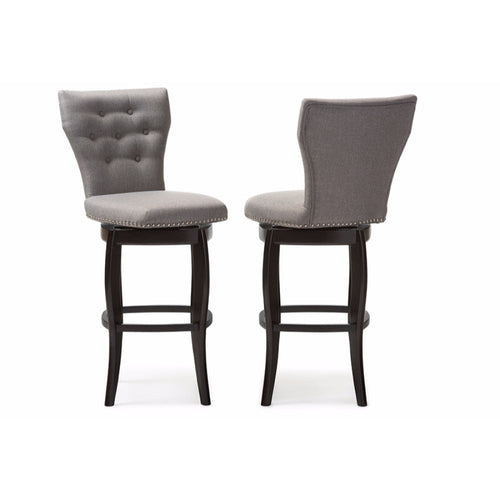 Baxton Studio Leonice Modern and Contemporary Grey Fabric Upholstered Button-tufted 29-Inch 2-Piece Swivel Bar Stool Set
