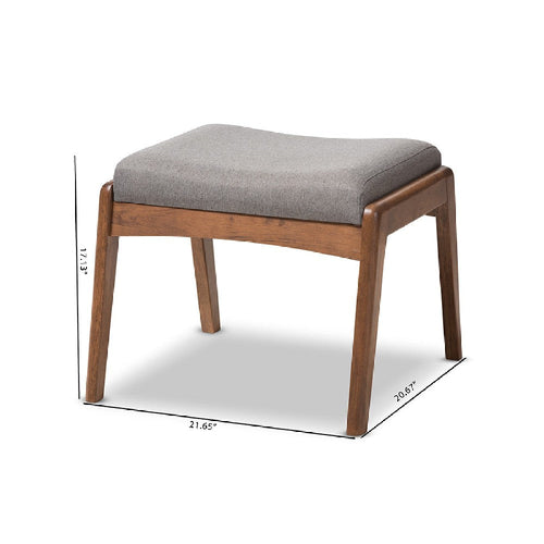 Baxton Studio Roxy Mid-Century Modern Walnut Wood Finishing and Grey Fabric Upholstered Ottoman