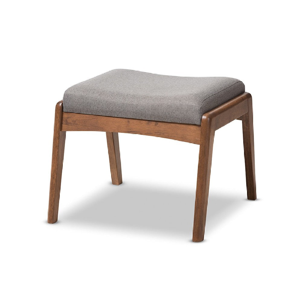 Baxton Studio Roxy Mid-Century Modern Walnut Wood Finishing and Grey Fabric Upholstered Ottoman