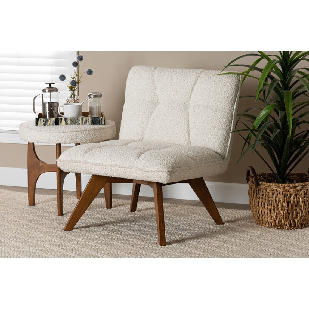 Baxton Studio Darielle Japandi Cream Boucle Fabric and Walnut Brown Finished Rubberwood Accent Chair WHI-BBT5453-Maya-Cream-Walnut-CC