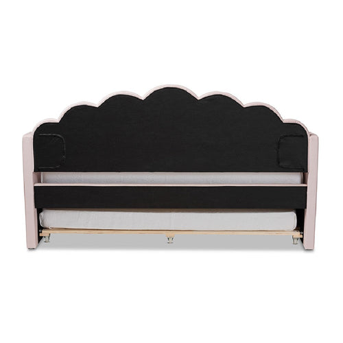 Baxton Studio Timila Modern and Contemporary Light Pink Velvet Fabric Upholstered Twin Size Daybed with Trundle