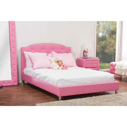 Baxton Studio Canterbury Contemporary Glam Pink Faux Leather Upholstered Full Size 3-Piece Bedroom Set