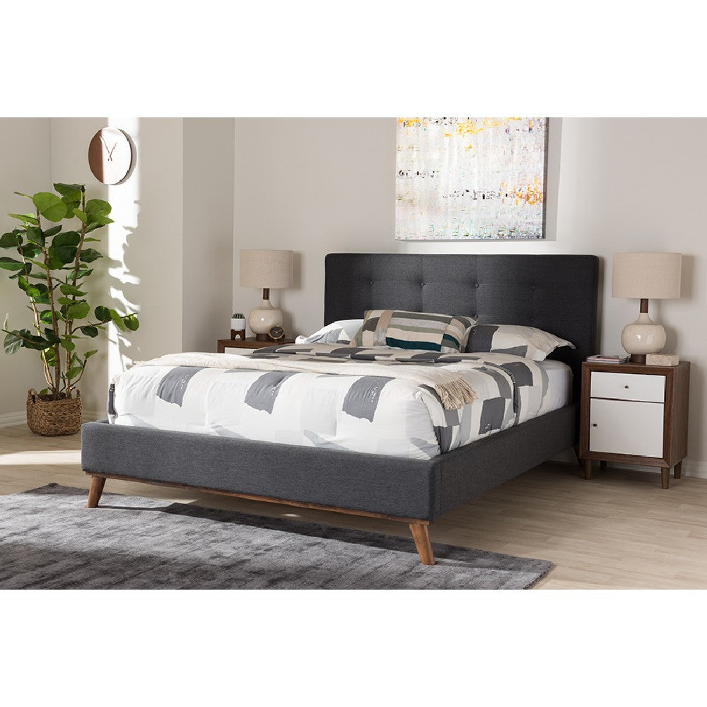 Baxton Studio Valencia Mid-Century Modern Dark Grey Fabric Full Size Platform Bed