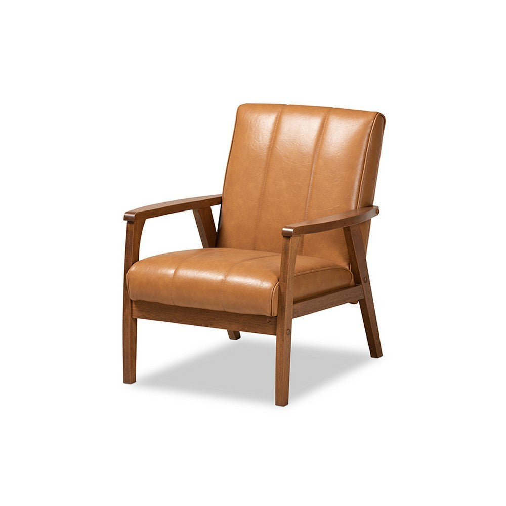 Baxton Studio Nikko Mid-century Modern Tan Faux Leather Upholstered and Walnut Brown finished Wood Lounge Chair
