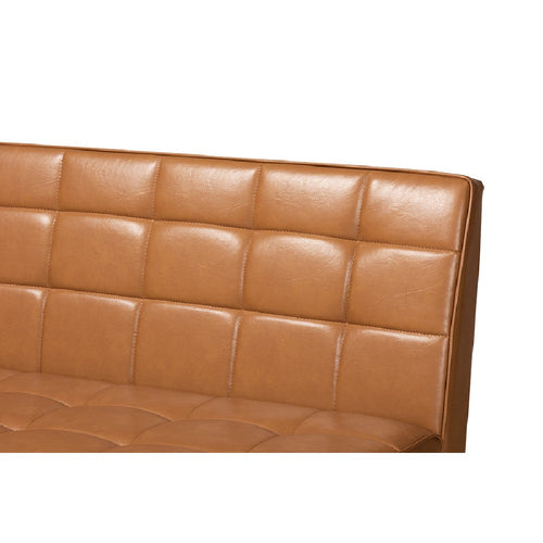 Baxton Studio Sanford Mid-Century Modern Tan Faux Leather Upholstered and Walnut Brown Finished Wood 4-Piece Dining Nook Set