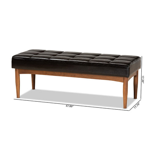 Baxton Studio Sanford Mid-Century Modern Dark Brown Faux Leather Upholstered and Walnut Brown Finished Wood Dining Bench