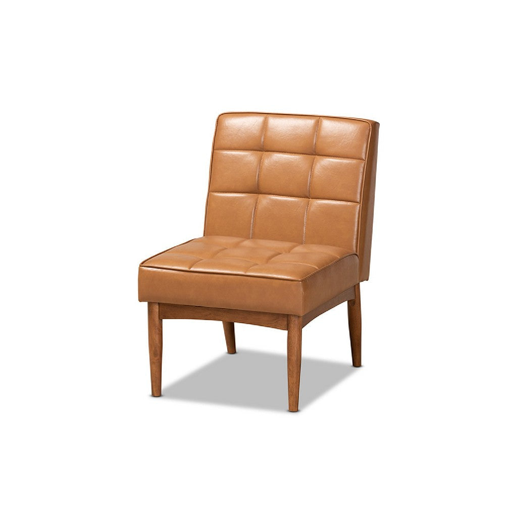 Baxton Studio Sanford Mid-Century Modern Tan Faux Leather Upholstered and Walnut Brown Finished Wood Dining Chair