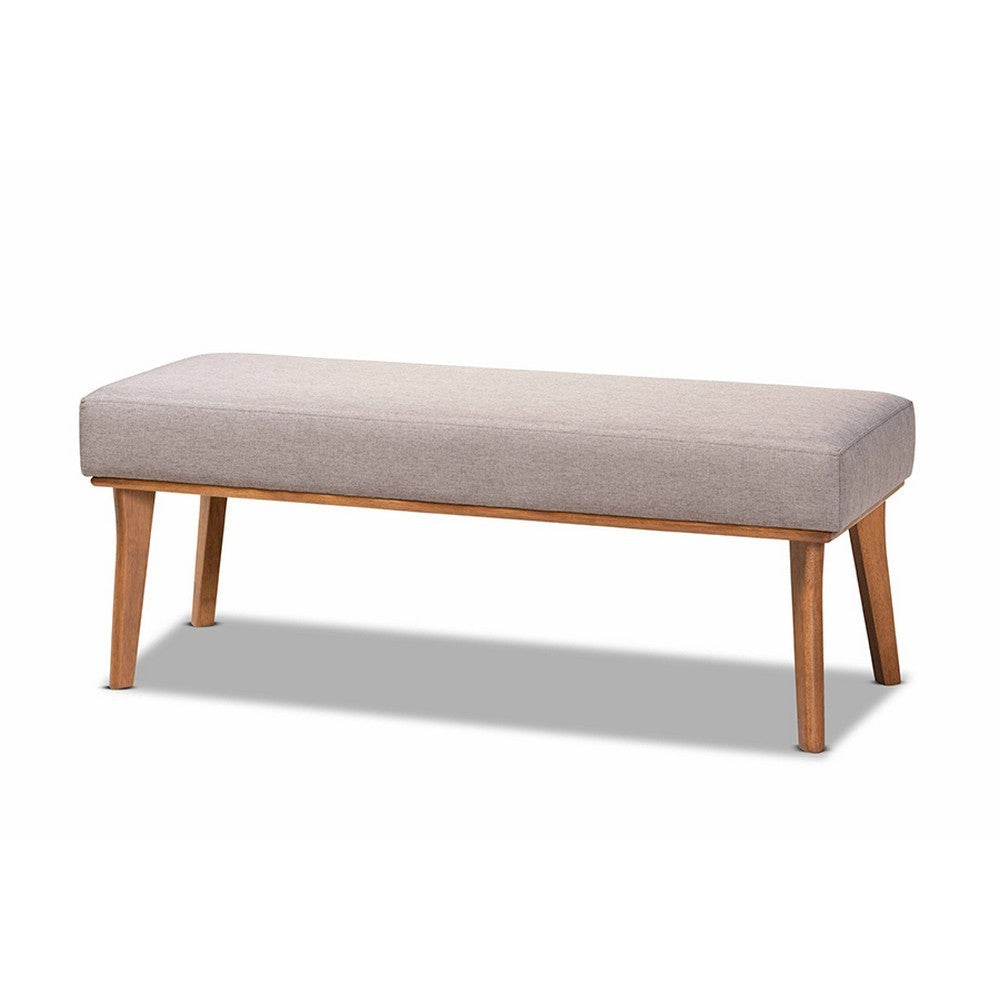 Baxton Studio Odessa Mid-Century Modern Grey Fabric Upholstered and Walnut Brown Finished Wood Dining Bench WHI-BBT8054-Grey-Walnut-Bench