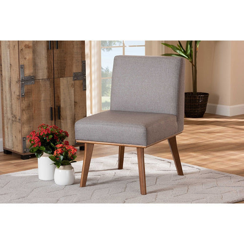 Baxton Studio Odessa Mid-Century Modern Grey Fabric Upholstered and Walnut Brown Finished Wood Dining Chair