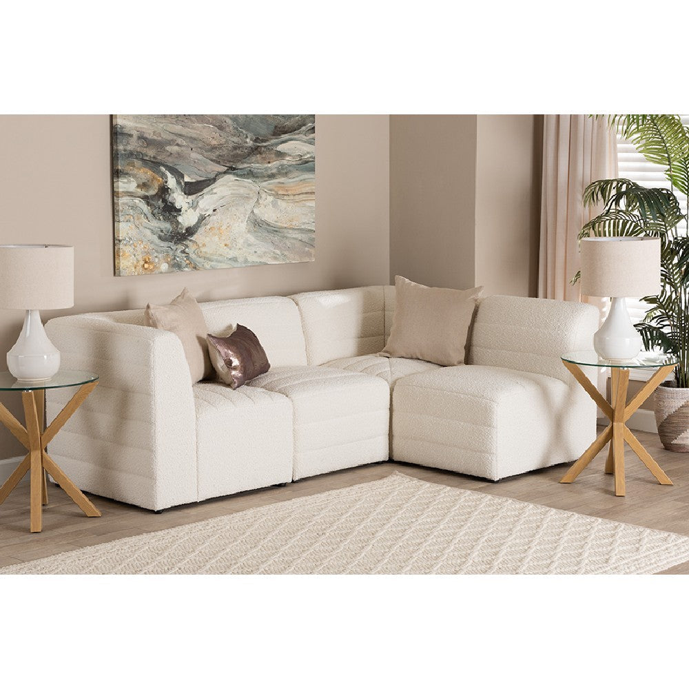 Baxton Studio Maya Modern White Boucle Fabric 4-Piece Modular Sectional Sofa WHI-BBT8070-Maya-Cream-4PC