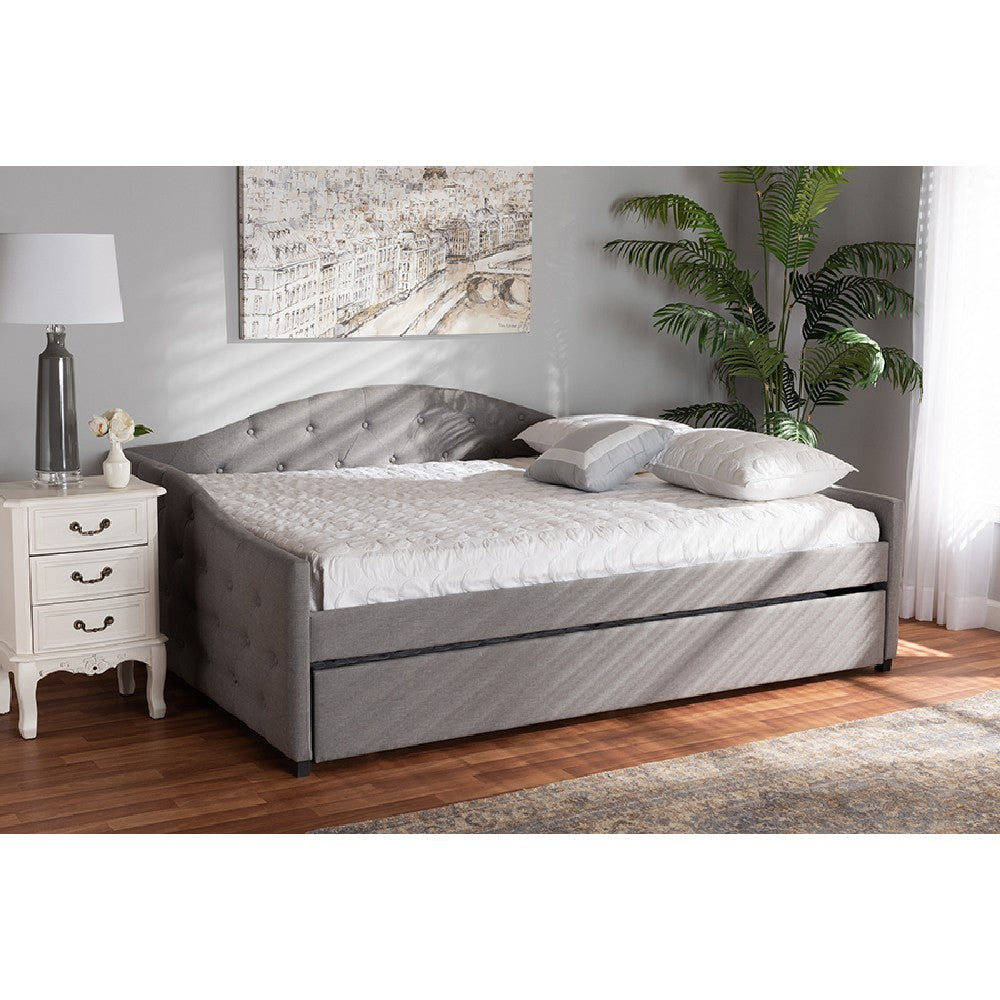 Baxton Studio Becker Modern and Contemporary Transitional Grey Fabric Upholstered Full Size Daybed with Trundle