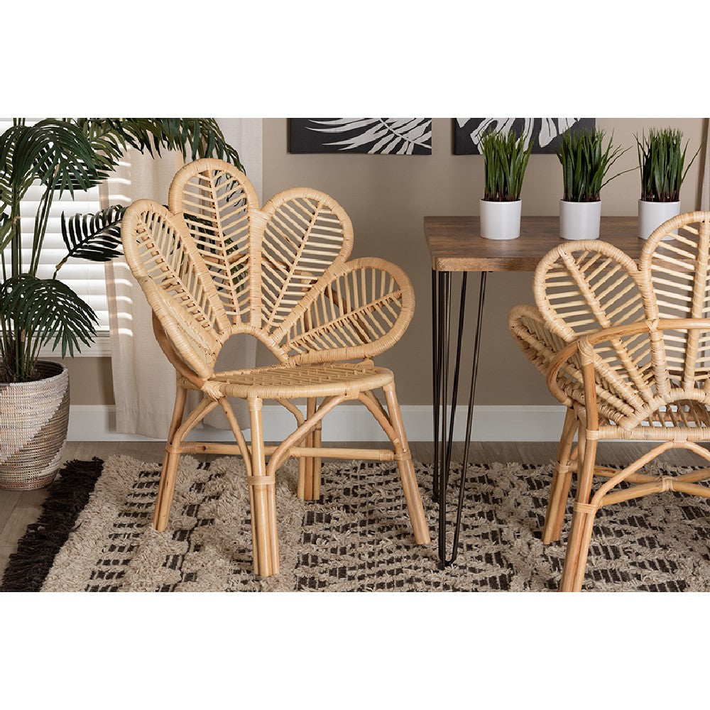 bali & pari Bianca Modern Bohemian Natural Brown Rattan Flower Chair WHI-Bianca-Rattan-AC