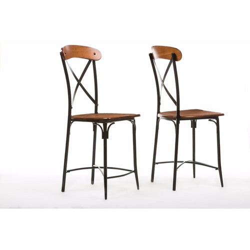 Baxton Studio Broxburn Light Brown Wood & Metal Bar Stool (Set of 2)