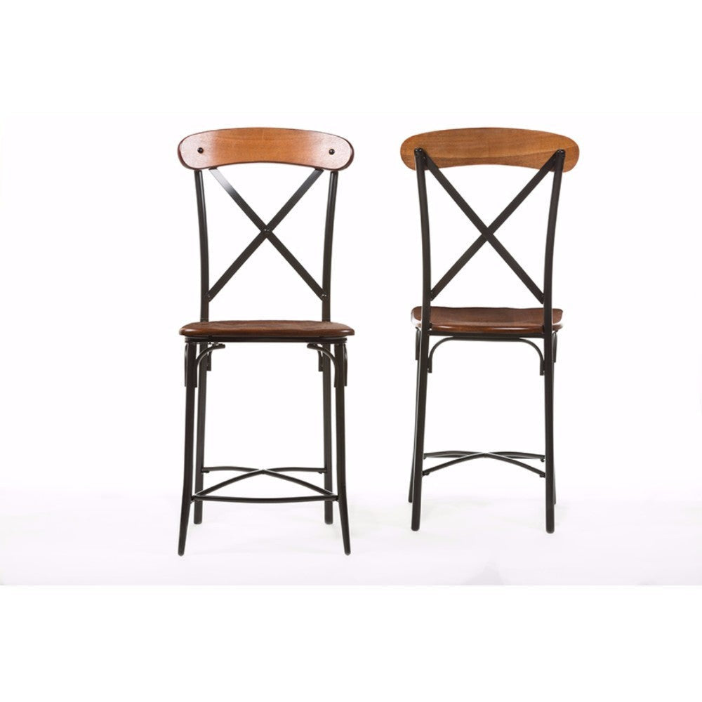 Baxton Studio Broxburn Light Brown Wood & Metal Bar Stool (Set of 2) WHI-CDC222-PP2