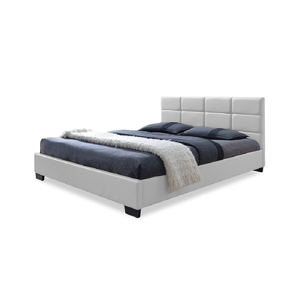 Baxton Studio Vivaldi Modern and Contemporary White Faux Leather Padded Platform Base Full Size Bed Frame