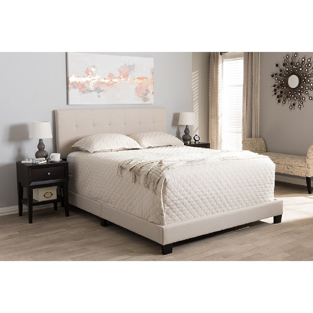 Baxton Studio Brookfield Modern and Contemporary Beige Fabric Upholstered Grid-tufting Queen Size Bed