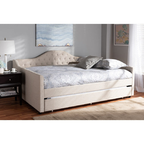 Baxton Studio Eliza Modern and Contemporary Light Beige Fabric Upholstered Full Size Daybed with Trundle