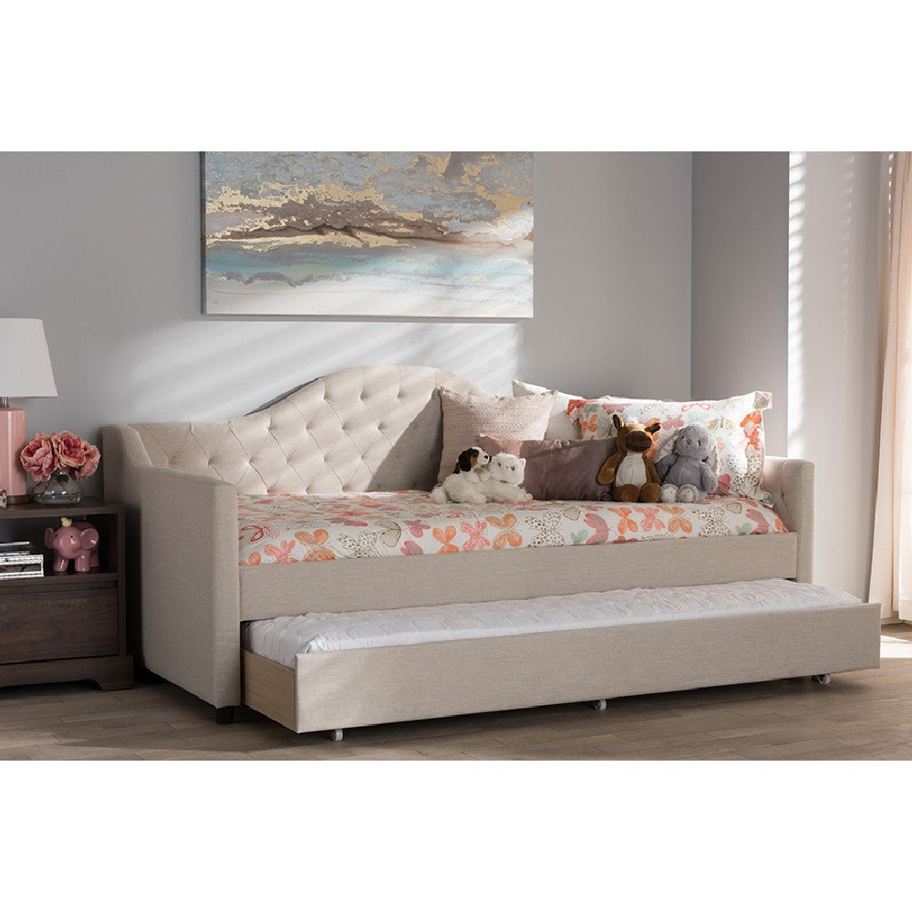 Baxton Studio Perry Modern and Contemporary Light Beige Fabric Daybed with Trundle WHI-CF8940-Light-Beige-Daybed