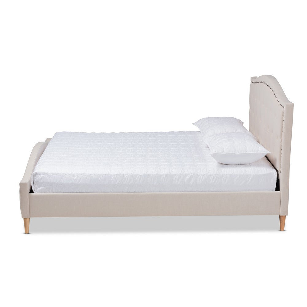 Baxton Studio Felisa Modern and Contemporary Beige Fabric Upholstered and Button Tufted King Size Platform Bed WHI-CF9009-Beige-King