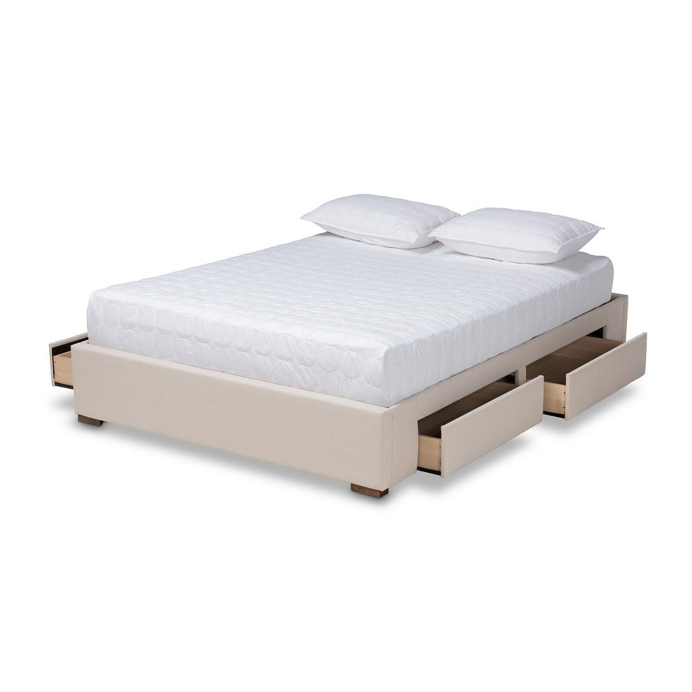 Baxton Studio Leni Modern and Contemporary Beige Fabric Upholstered 4-Drawer King Size Platform Storage Bed Frame WHI-CF9045-Beige-King