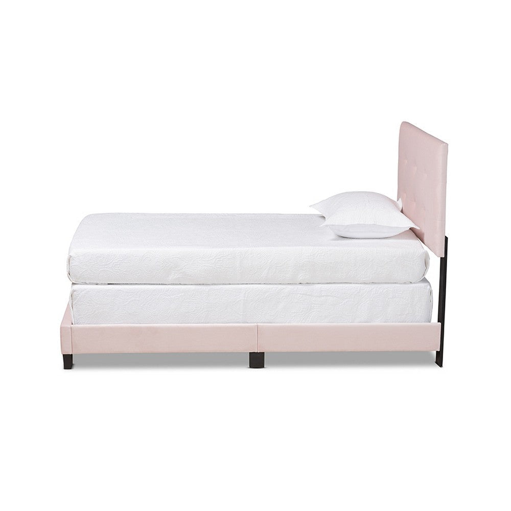 Baxton Studio Caprice Modern and Contemporary Glam Light Pink Velvet Fabric Upholstered Twin Size Panel Bed