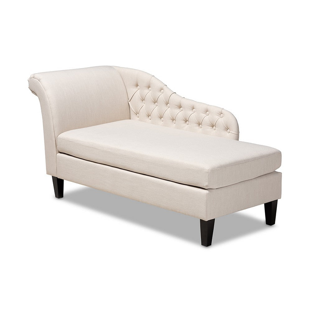 Baxton Studio Florent Modern and Contemporary Beige Fabric Upholstered Black Finished Chaise Lounge