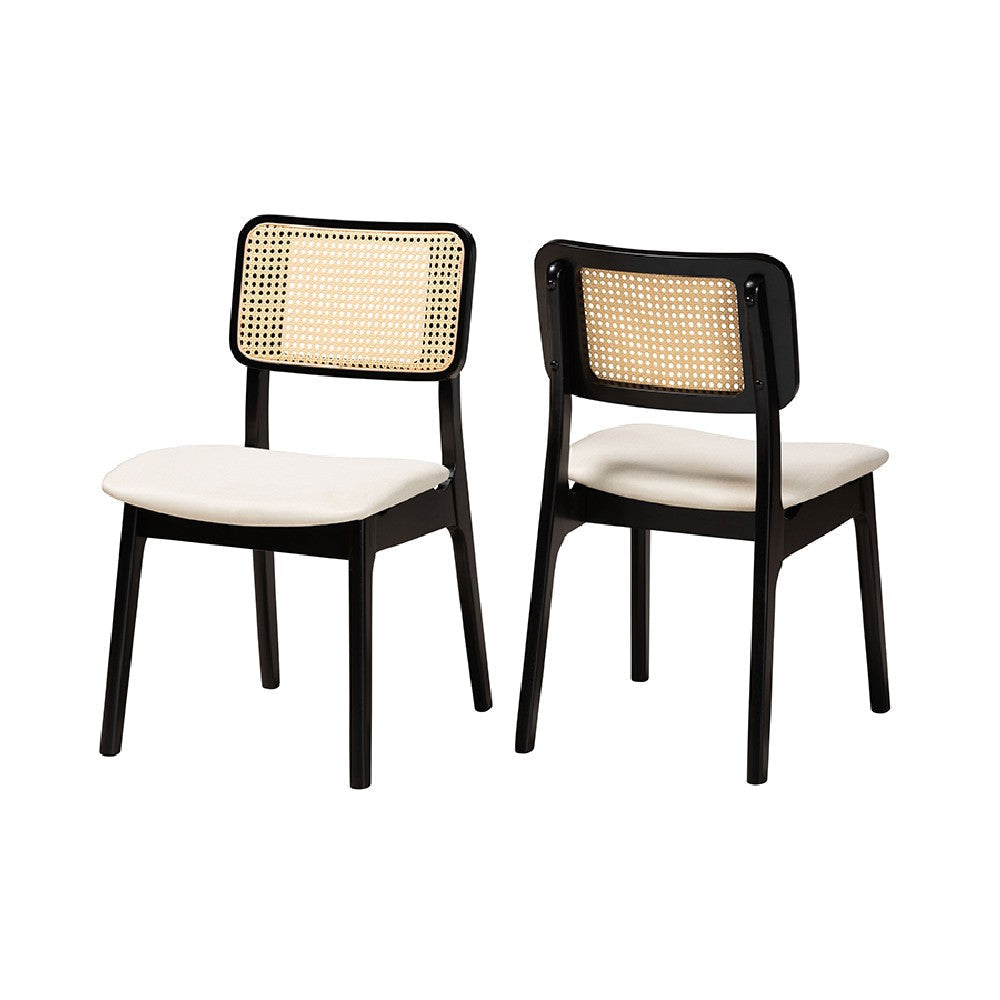 Baxton Studio Dannon Mid-Century Modern Cream Fabric and Black Finished Wood 2-Piece Dining Chair Set WHI-CS001C-Black-Cream-DC-2PK