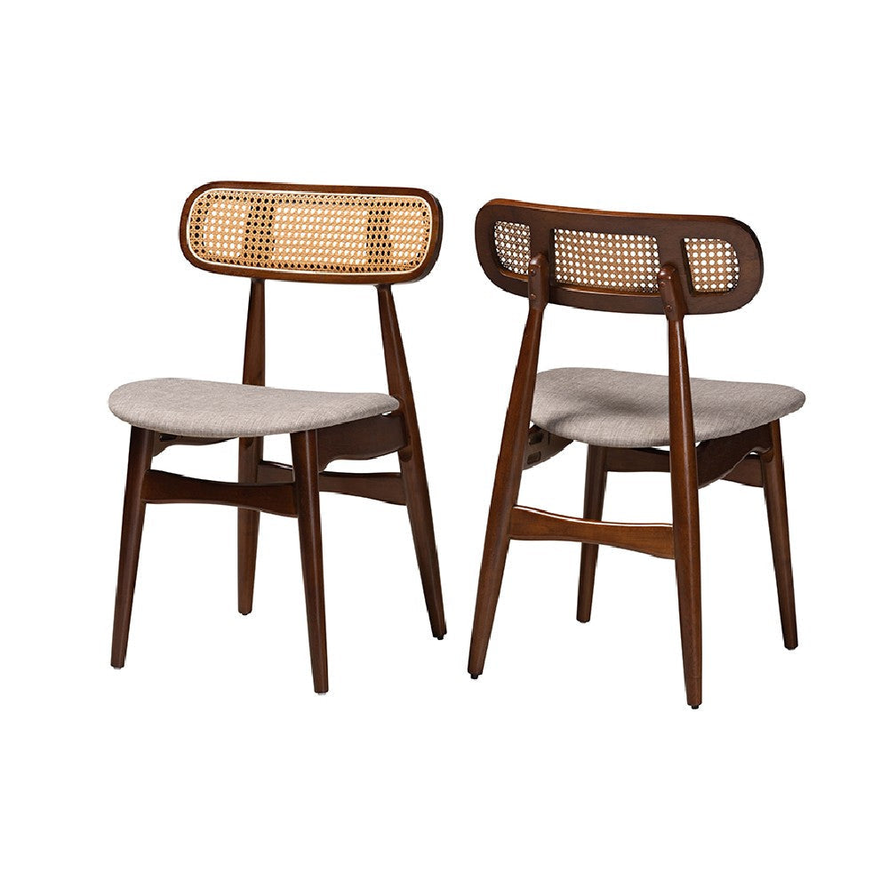 Baxton Studio Tarana Mid-Century Modern Grey Fabric and Walnut Brown Finished Wood 2-Piece Dining Chair Set