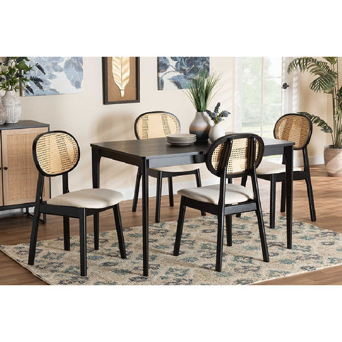 Baxton Studio Darrion Mid-Century Modern Cream Fabric and Black Finished Wood 5-Piece Dining Set