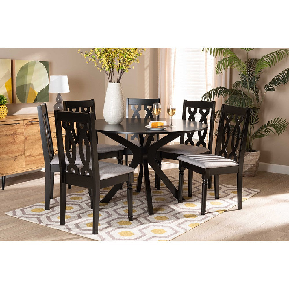 Baxton Studio Callie Modern and Contemporary Grey Fabric Upholstered and Dark Brown Finished Wood 7-Piece Dining Set