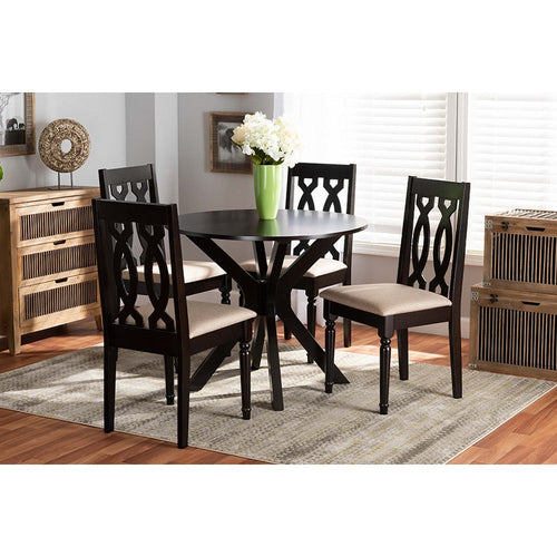 Baxton Studio Callie Modern and Contemporary Sand Fabric Upholstered and Dark Brown Finished Wood 5-Piece Dining Set