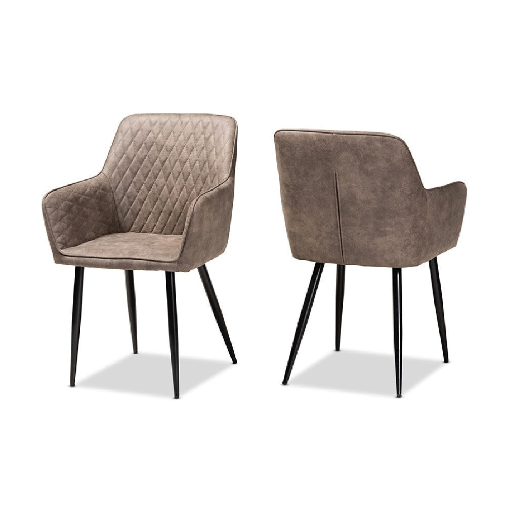 Baxton Studio Belen Modern and Contemporary Grey and Brown Imitation Leather Upholstered 2-Piece Metal Dining Chair Set