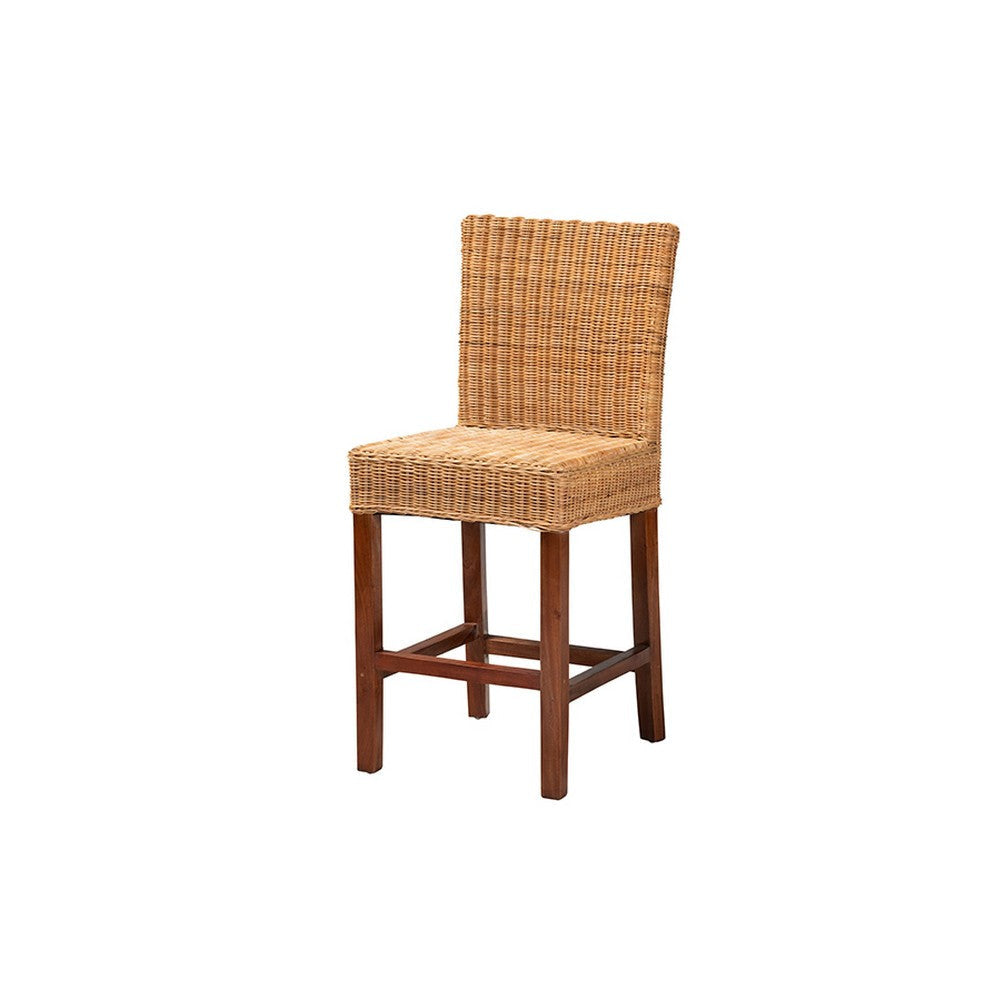 bali & pari Racquel Modern Bohemian Natural Rattan and Mahogany Wood Counter Stool WHI-DC9002-Rattan-CS