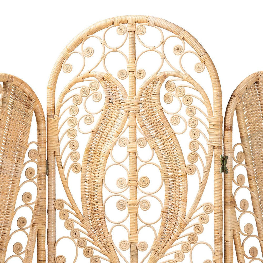 bali & pari Nadra Modern Bohemian Natural Brown Rattan Room Divider WHI-DIV006-Rattan-Natural-RD