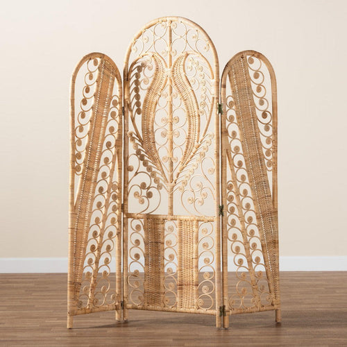 bali & pari Nadra Modern Bohemian Natural Brown Rattan Room Divider