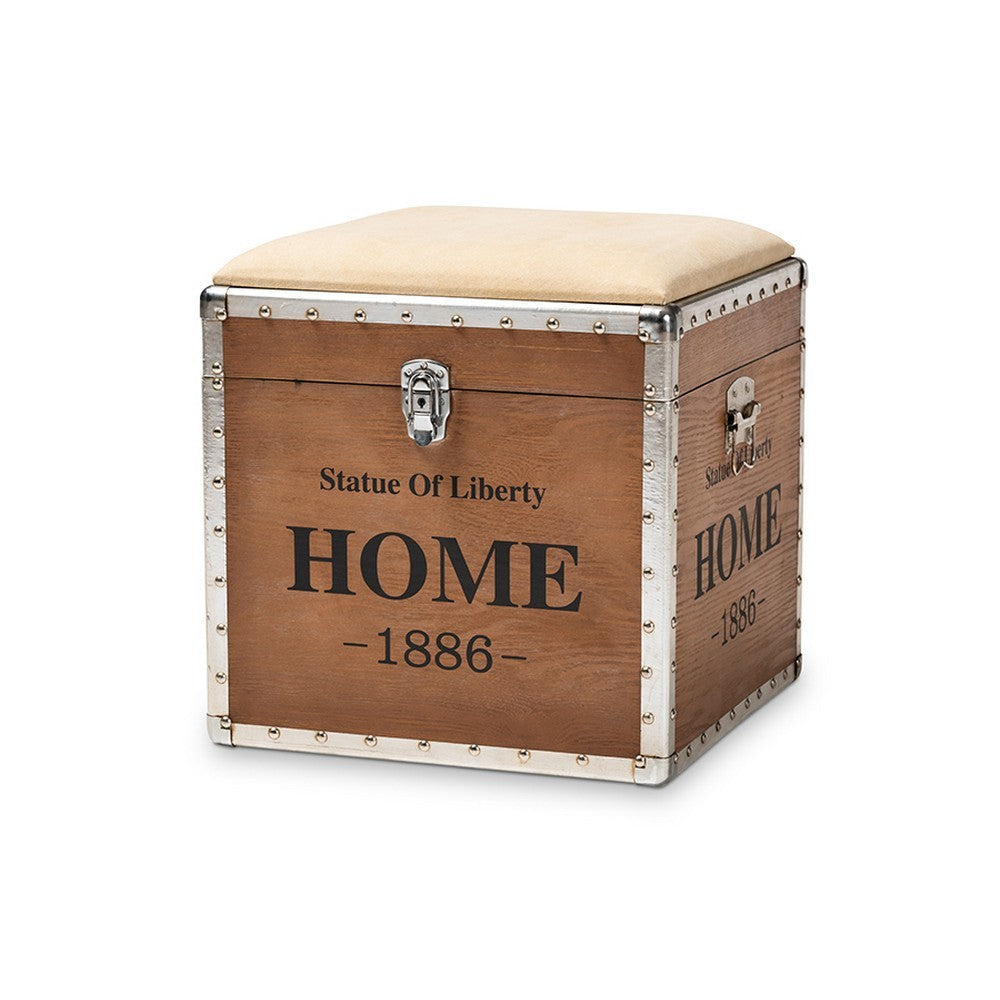 Baxton Studio Violetta Vintage Industrial Beige Fabric Upholstered Wood Storage Trunk Ottoman WHI-DSG17A102-Beige-Trunk