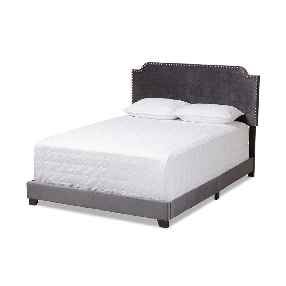 Baxton Studio Darcy Luxe and Glamour Dark Grey Velvet Upholstered King Size Bed WHI-Darcy-Grey-King