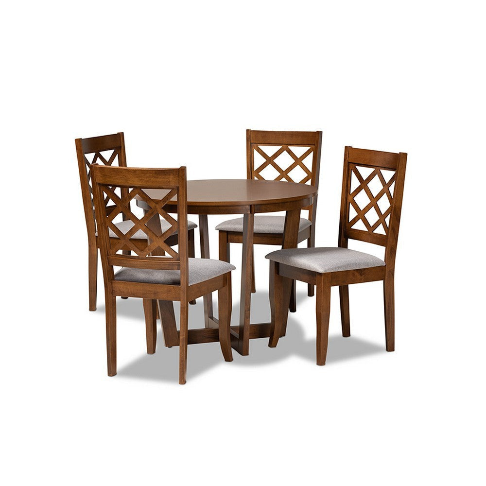 Baxton Studio Dayna Modern and Contemporary Grey Fabric Upholstered and Walnut Brown Finished Wood 5-Piece Dining Set