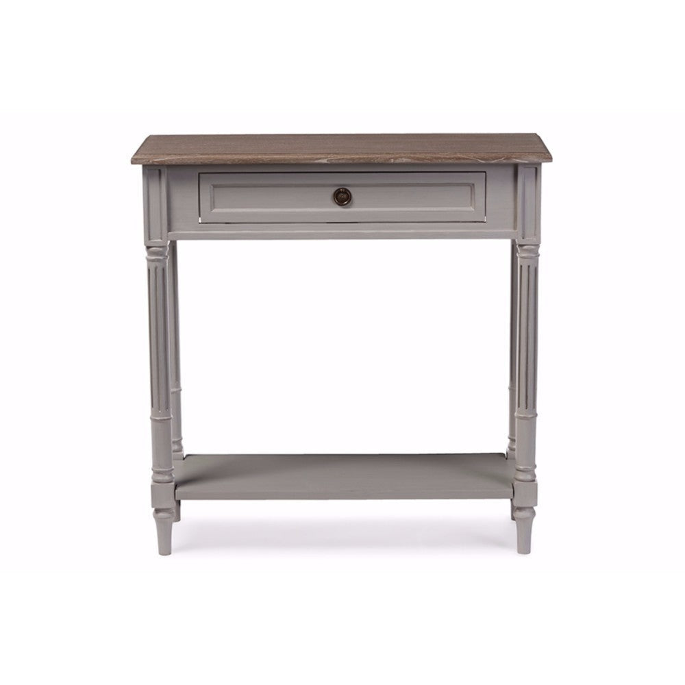 Baxton Studio Edouard French Provincial Style White Wash Distressed Wood and Grey Two-tone 1-drawer Console Table