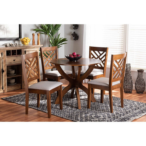 Baxton Studio Edona Modern and Contemporary Grey Fabric Upholstered and Walnut Brown Finished Wood 5-Piece Dining Set