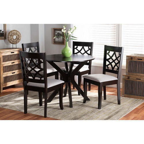 Baxton Studio Elena Modern and Contemporary Grey Fabric Upholstered and Dark Brown Finished Wood 5-Piece Dining Set