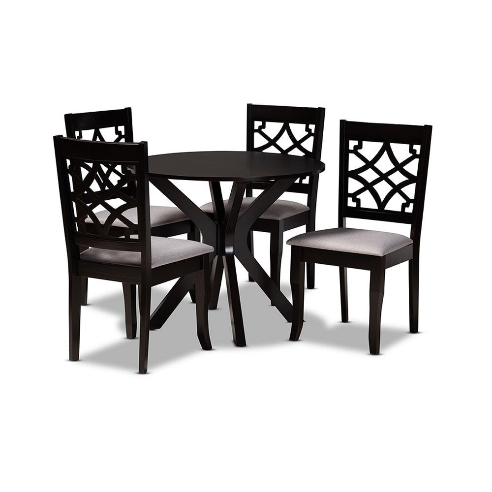Baxton Studio Elena Modern and Contemporary Grey Fabric Upholstered and Dark Brown Finished Wood 5-Piece Dining Set