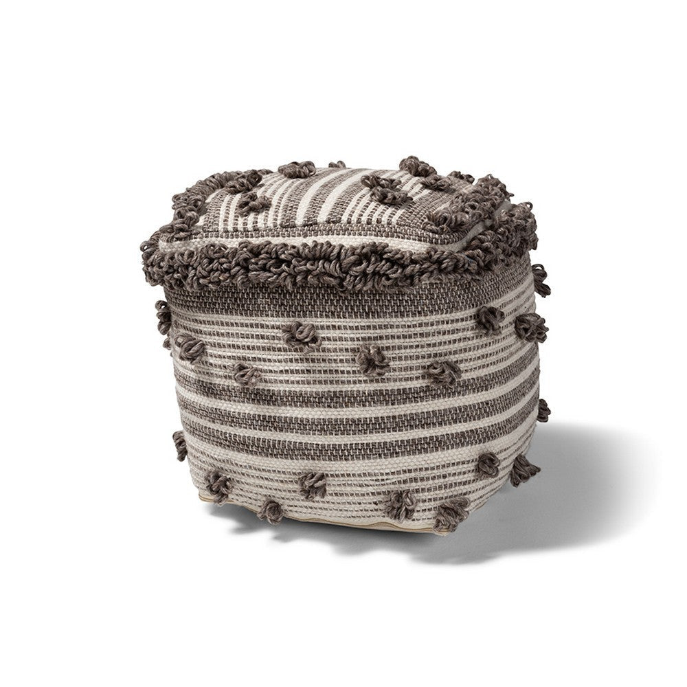 Baxton Studio Eligah Moroccan Inspired Ivory and Brown Handwoven Wool Pouf Ottoman WHI-Eligah-Ivory-Pouf