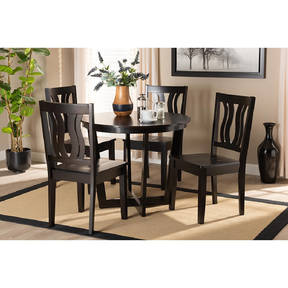 Baxton Studio Elodia Modern and Contemporary Transitional Dark Brown Finished Wood 5-Piece Dining Set WHI-Elodia-Dark-Brown-5PC-Dining-Set