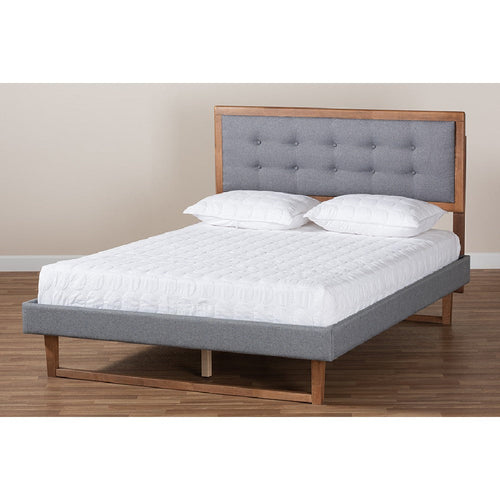 Baxton Studio Emele Modern Transitional Dark Grey Fabric Upholstered and Ash Walnut Brown Finished Wood Queen Size Platform Bed