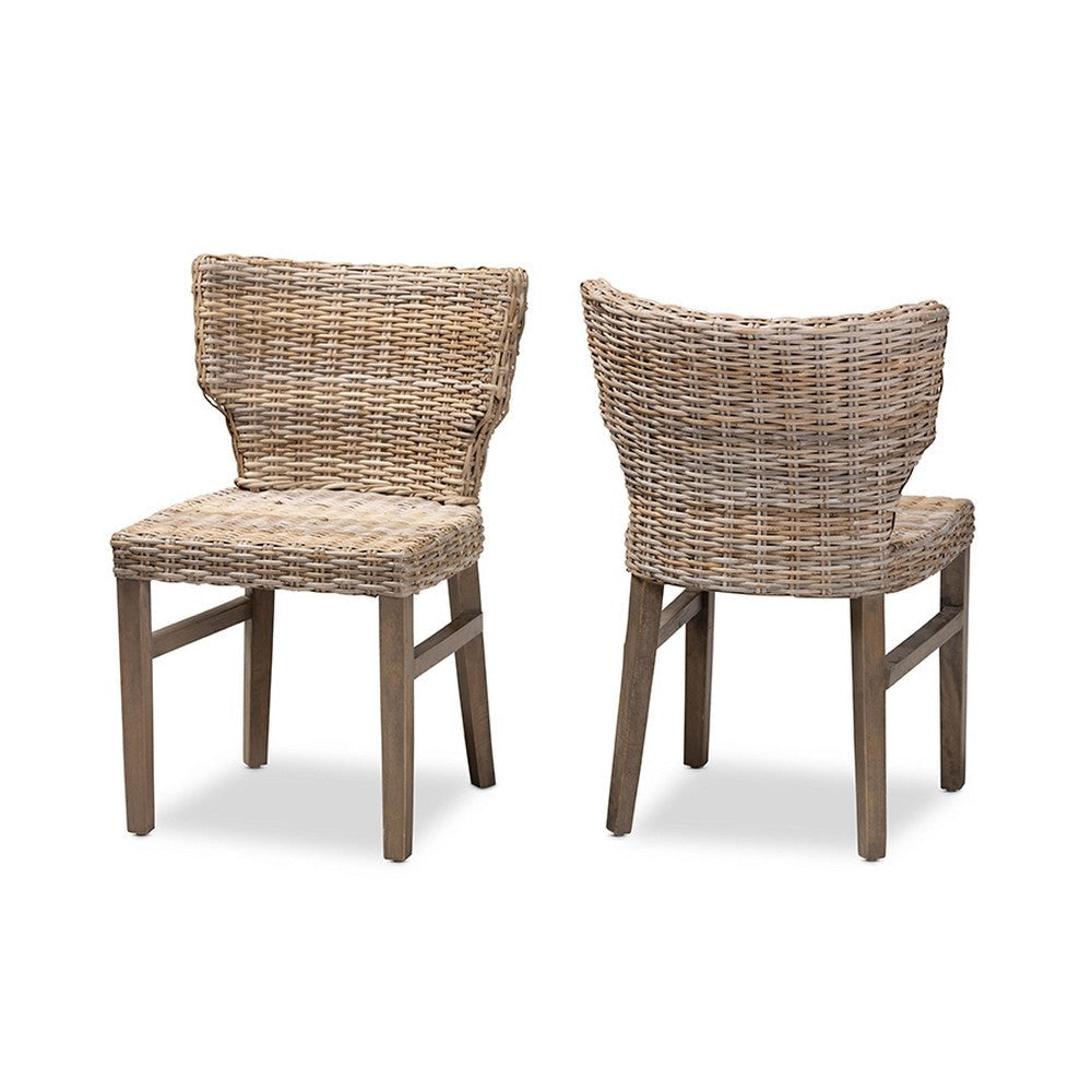 bali & pari Enver Modern Bohemian Grey Rattan and Brown Wood Dining Chair WHI-Enver-Grey-Natural-Rattan-DC