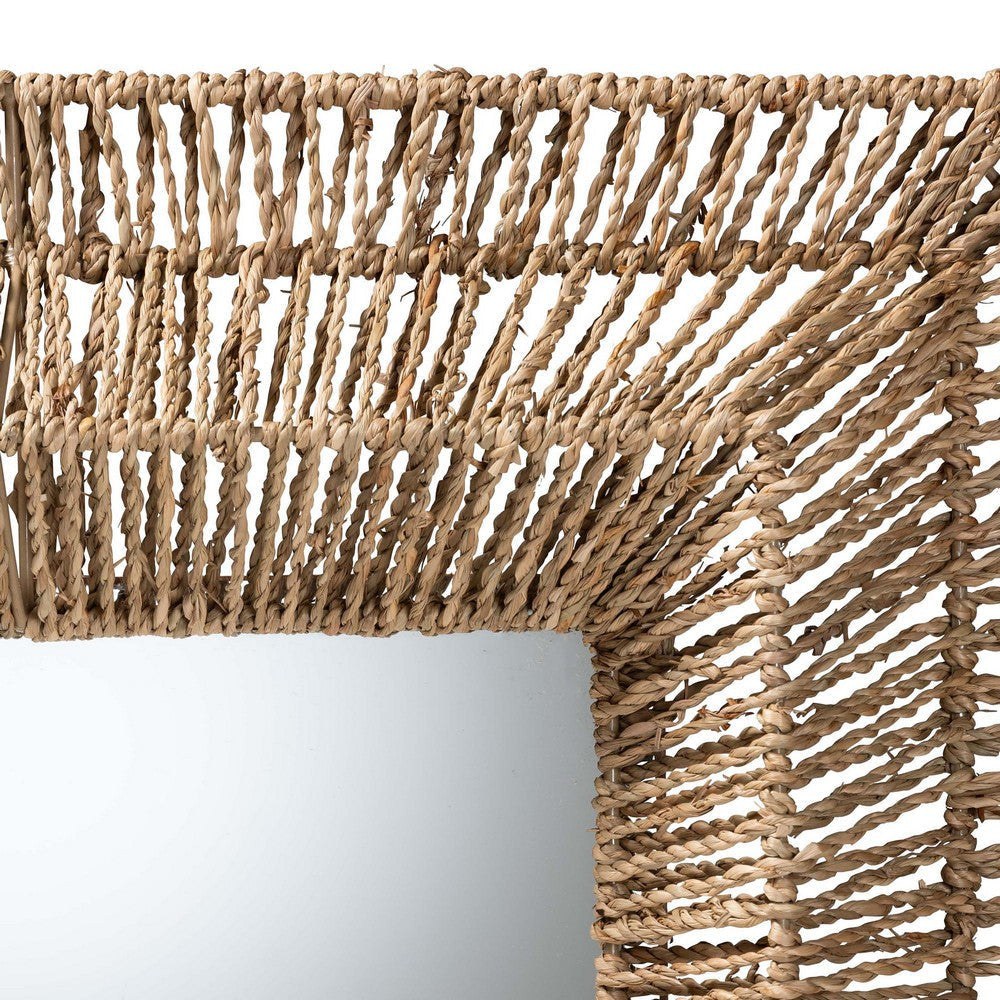 bali & pari Collice Modern Bohemian Metal and Natural Brown Seagrass Accent Wall Mirror WHI-F232-FT25-Seagrass-Mirror