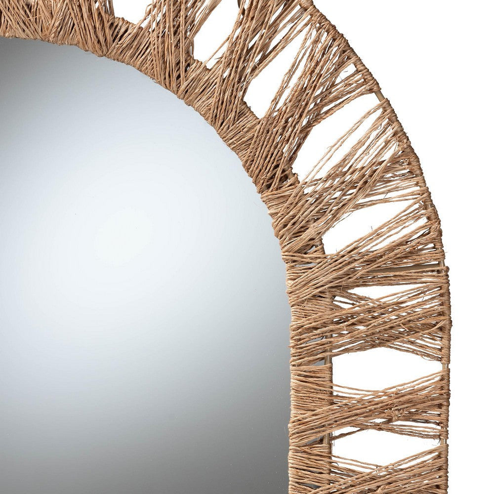 bali & pari Geona Modern Bohemian Metal and Natural Brown Seagrass Accent Wall Mirror WHI-F232-FT28-Jute-Mirror