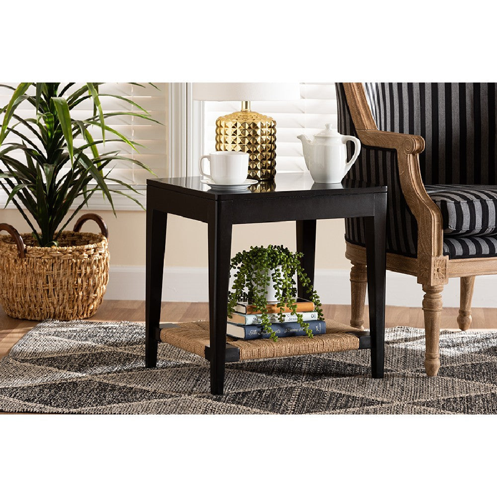 bali & pari Freya Modern Bohemian Black Finished Bayur Wood End Table WHI-FIB1-End-Table