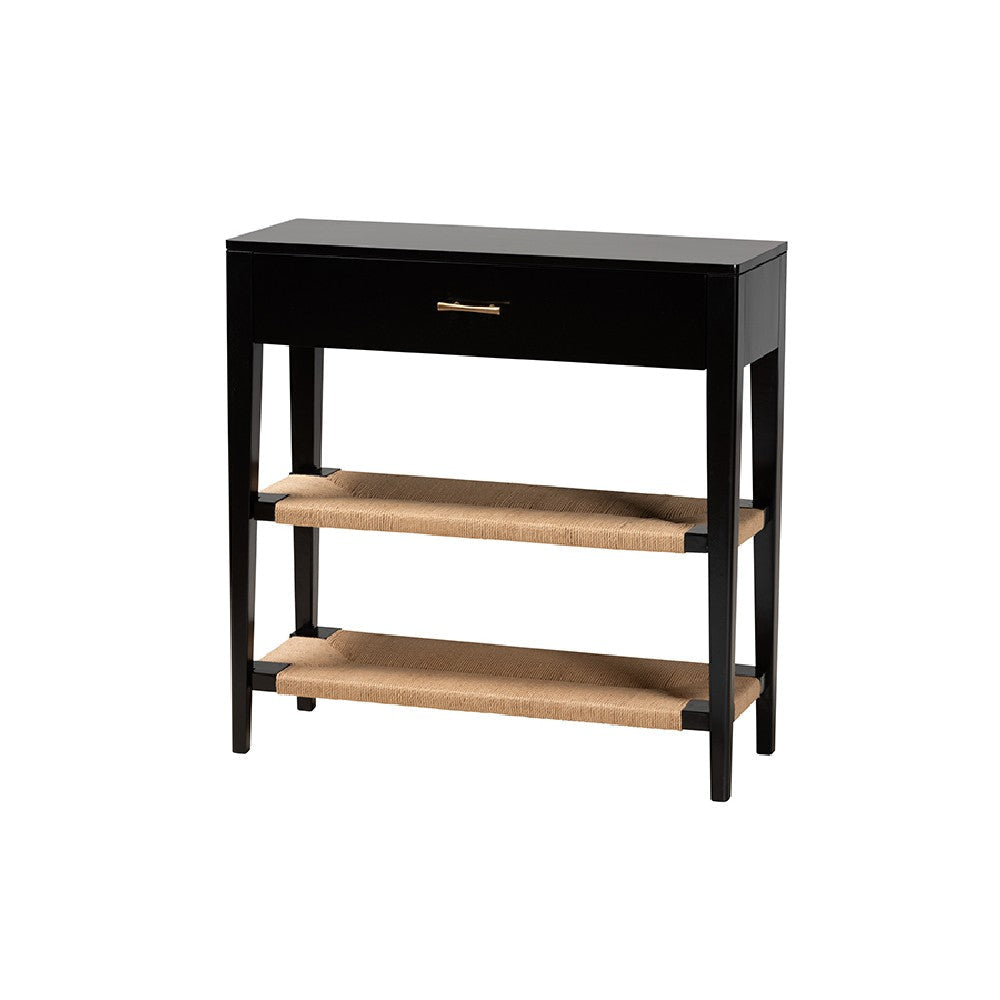 bali & pari Freya Modern Bohemian Black Finished Bayur Wood 1-Drawer Console Table WHI-FIB3-Console